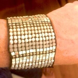 Silver beaded adjustable Leather Bracelet